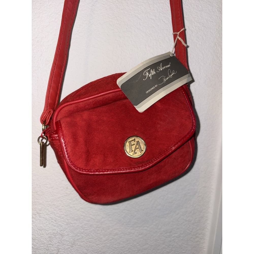 Fifth Avenue Red Shoulder Bag Logo & Zipper.Suede/leather. NWT.
